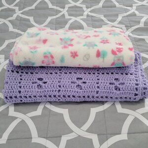 2 Baby Blankets. 1 Handmade Crocheted & 1 Fleece.